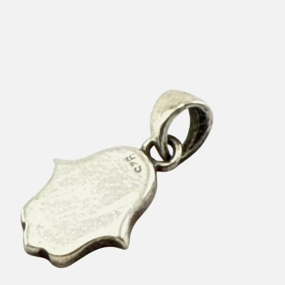 Sterling Silver Mosaic Opal Hamsa Hand Pendant Blue Green 1"  Signed 925 - Picture 2 of 8